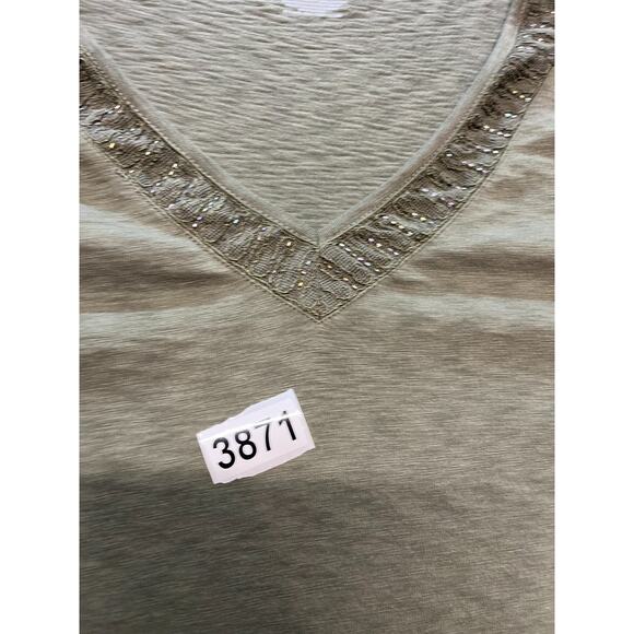 Lane Bryant 22/24‎ V Neck T-Shirt Olive Green Embroidered collar - Picture 6 of 6